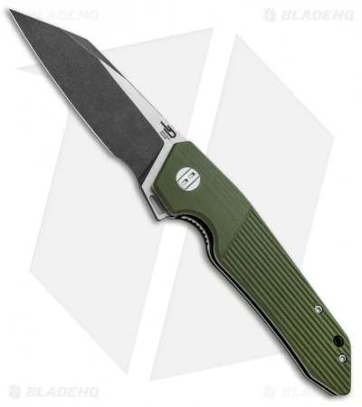 Bestech Knives Barracuda Liner Lock Knife Green G-10 (3.5" Black SW) BG15B-2
