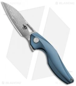 Bestech Knives Isham Reticulan Frame Lock Knife Blue Ti (2" Damascus) BT1810H