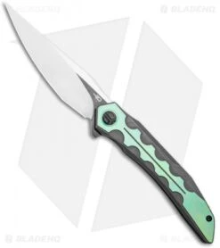 Bestech Knives Samari Frame Lock Knife Black SW/Green Ti (3.9" Satin M390)