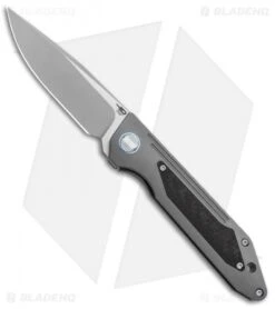 Bestech Knives Shinkansen Frame Lock Front Flipper Gray Ti/CF (3.6" Blasted)