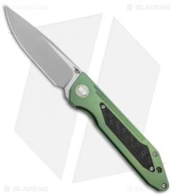 Bestech Knives Shinkansen Frame Lock Front Flipper Green Ti/CF (3.6" Blasted)