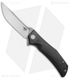 Bestech Knives Scimitar Liner Lock Knife Black G-10 (3.75" Satin, Gray)