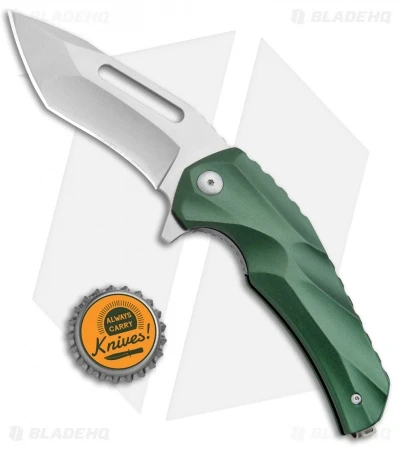 Brous Blades & Mikkel Willumsen Reloader Flipper Knife Green Al (3.6" Stonewash) - Image 4