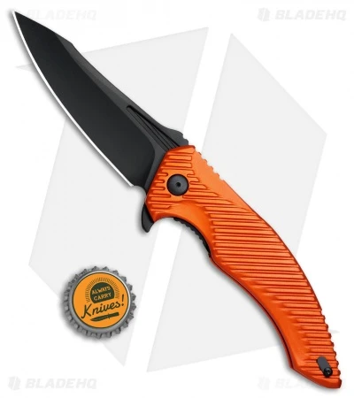 Brous Blades Tanium Design T4 Flipper Knife Orange Aluminum (4" Blackout) - Image 4