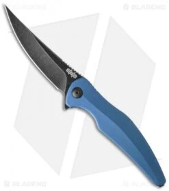 Brous Blades Sniper Flipper Liner Lock Knife Blue Aluminum (3.75" Acid SW)